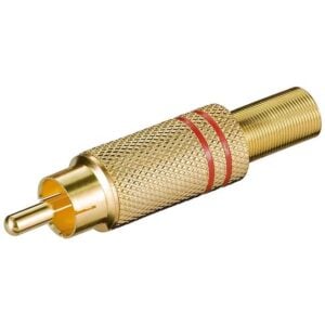 RCA plug - gold-plated with cable protector - Red