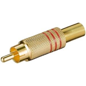 RCA plug - gold plated with cable protector (Red)