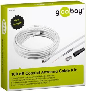 100 dB Coax Antenna Cable Kit - 2 x shielded LNB connector cables with F-connectors 10m