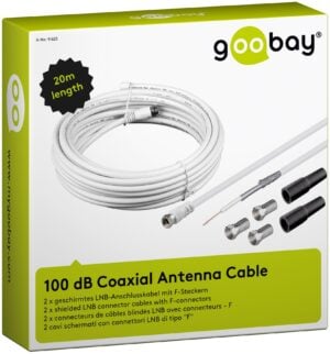 100 dB Coax Antenna Cable Kit - 2 x shielded LNB connector cables with F-connectors 20M