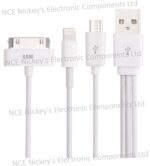 USB 2.0 to iPhone / Samsung Galaxy Tab 30 Pin + Micro USB + Lightning Charging Cable