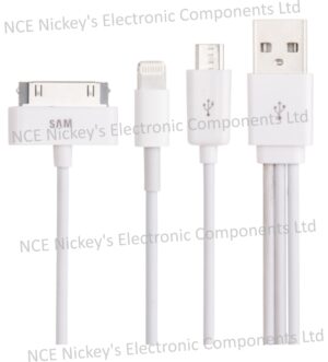 USB 2.0 to iPhone / Samsung Galaxy Tab 30 Pin + Micro USB + Lightning Charging Cable