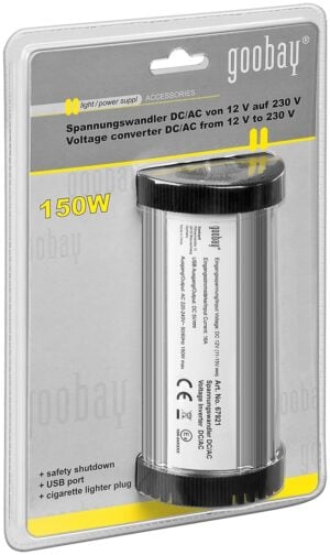 Car Voltage Converter DC/AC - converts 12 V DC to 230 V AC (150 Watts)