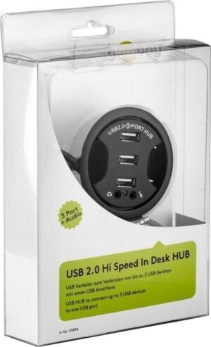 3 port USB 2.0 Hi Speed In-Desk HUB + audio - to be mounted 60 mm desk feedthrough with audio connection
