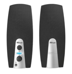 Compact stereo speaker set with 5 Watt RMS output (10 Watt peak power)