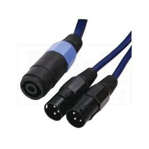 1.5m Professional 2 Channel Speakon to 2 x Male XLR Plug Blue Speaker Cable