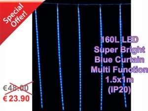 EUROLAMP 160L Super Bright Blue LED Curtain, Multi Function 1.5x1m