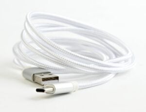 Cotton braided Type-C USB cable with metal connectors, 1.8 m, Silver color