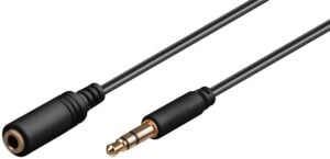 Headphone and audio AUX extension cable; 3.5 mm; 3-pin; slim 0.5m- Black