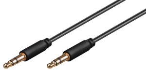 AUX audio connector cable; 3.5 mm stereo; 3-pin; slim; CU, 0.5m - Black