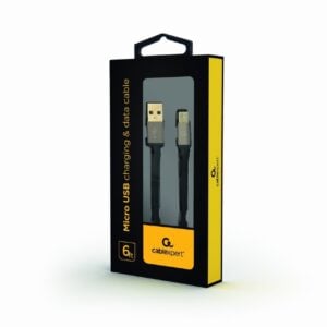 Cotton braided Micro-USB cable with metal connectors 1.8m - Black