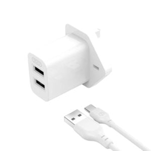 Charger Set with 2 USB-A Ports and USB-C Cable - White
