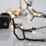 EUROLAMP 240L String LED Lights, with Multifunctions, Warm White, Green Cable, 12m