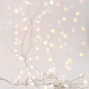 EUROLAMP Curtain Lights, 240 LED 3mm, 31V Adaptor, 4 Connectors up to 3 SET, Transparent PVC Wire, Warm White LED, 2x1